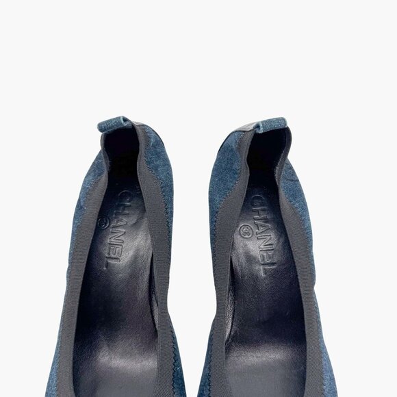Chanel Elastic CC Logo Blue Denim Pumps High Heels Size 39 US 8-8.5 Women - Picture 5 of 16